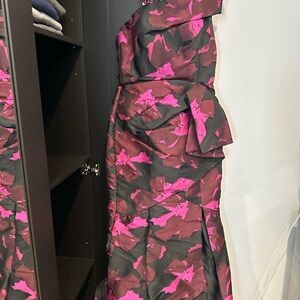 Pink and Black One Shoulder Peplum Gown for Cocktail